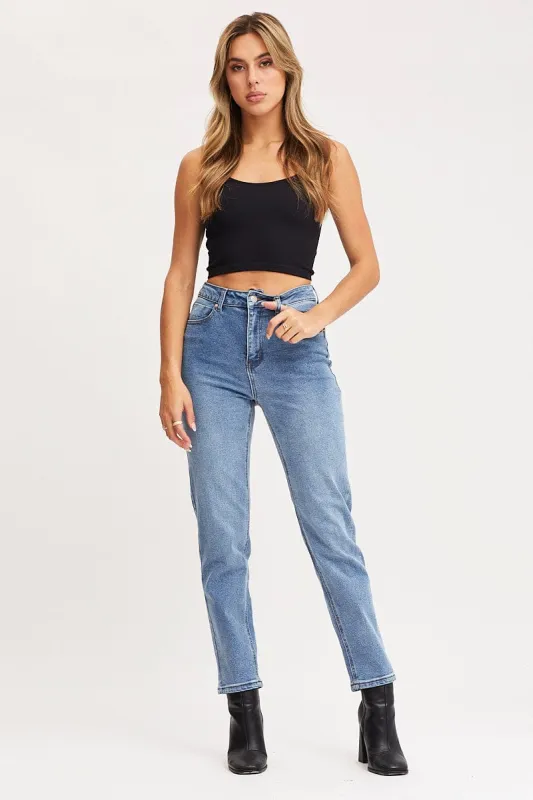 Blue High Rise Mom Jeans sold by Ally Fashion