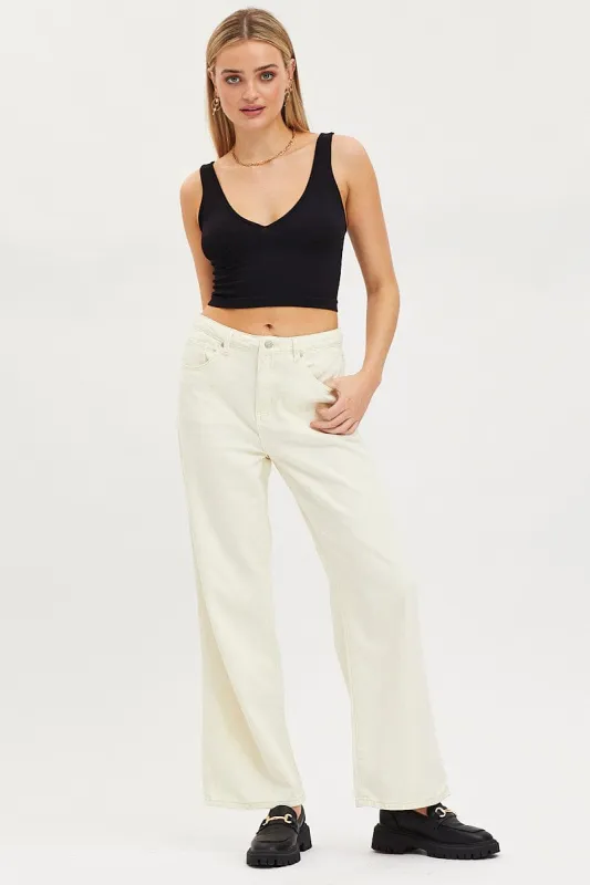 White Wide Leg Denim Jeans High Rise sold by Ally Fashion
