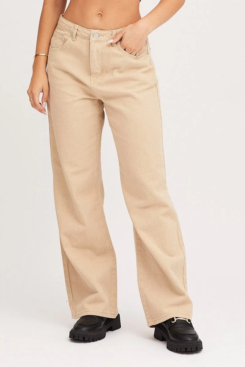 Beige Wide Leg Denim Jeans High Rise sold by Ally Fashion product image thumbnail 2