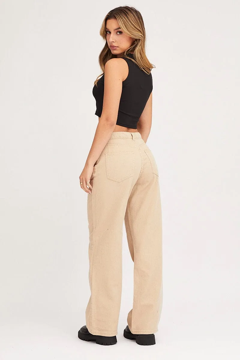 Beige Wide Leg Denim Jeans High Rise sold by Ally Fashion product image thumbnail 5