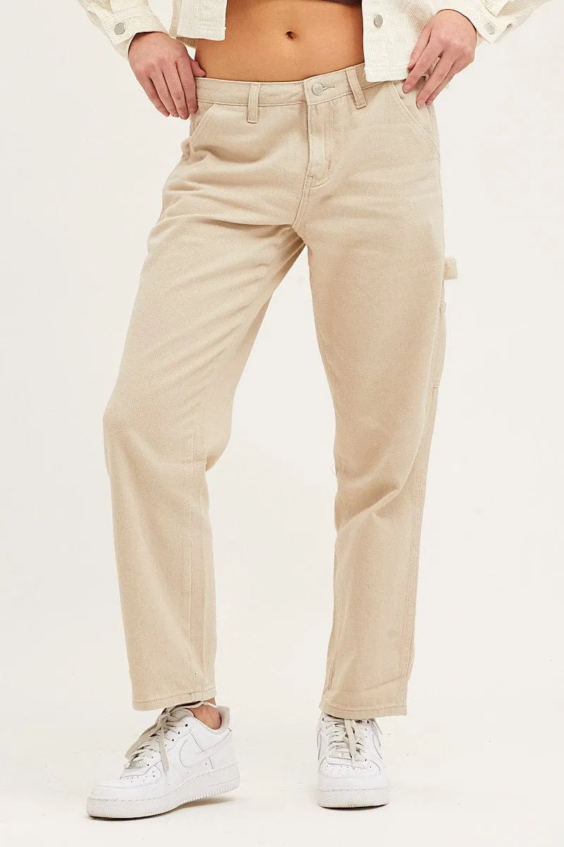 Beige Carpenter Denim Jeans Low Rise sold by Ally Fashion product image thumbnail 2