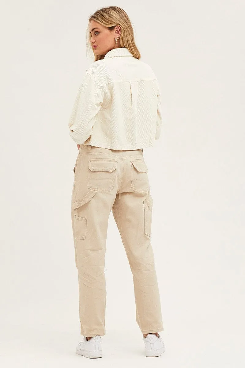 Beige Carpenter Denim Jeans Low Rise sold by Ally Fashion product image thumbnail 5
