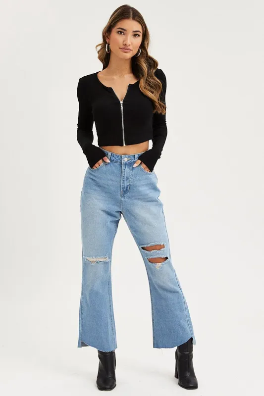 Blue Flare Denim Jeans Mid Rise sold by Ally Fashion