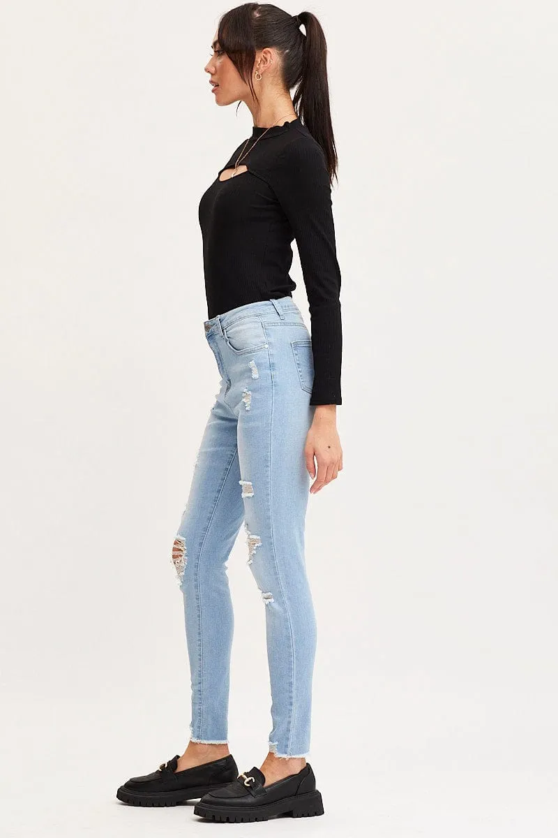Blue Skinny Denim Jeans High Rise sold by Ally Fashion product image thumbnail 4