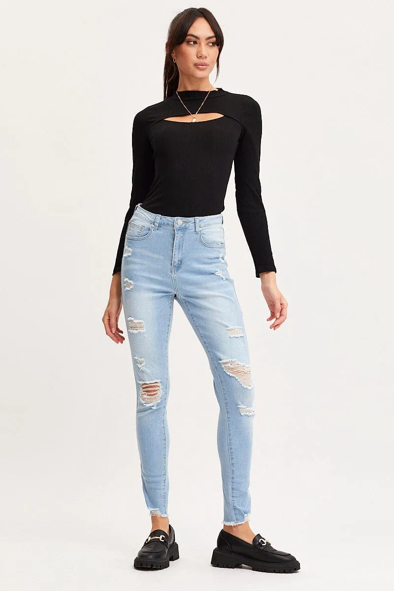 Blue Skinny Denim Jeans High Rise sold by Ally Fashion product image thumbnail 3