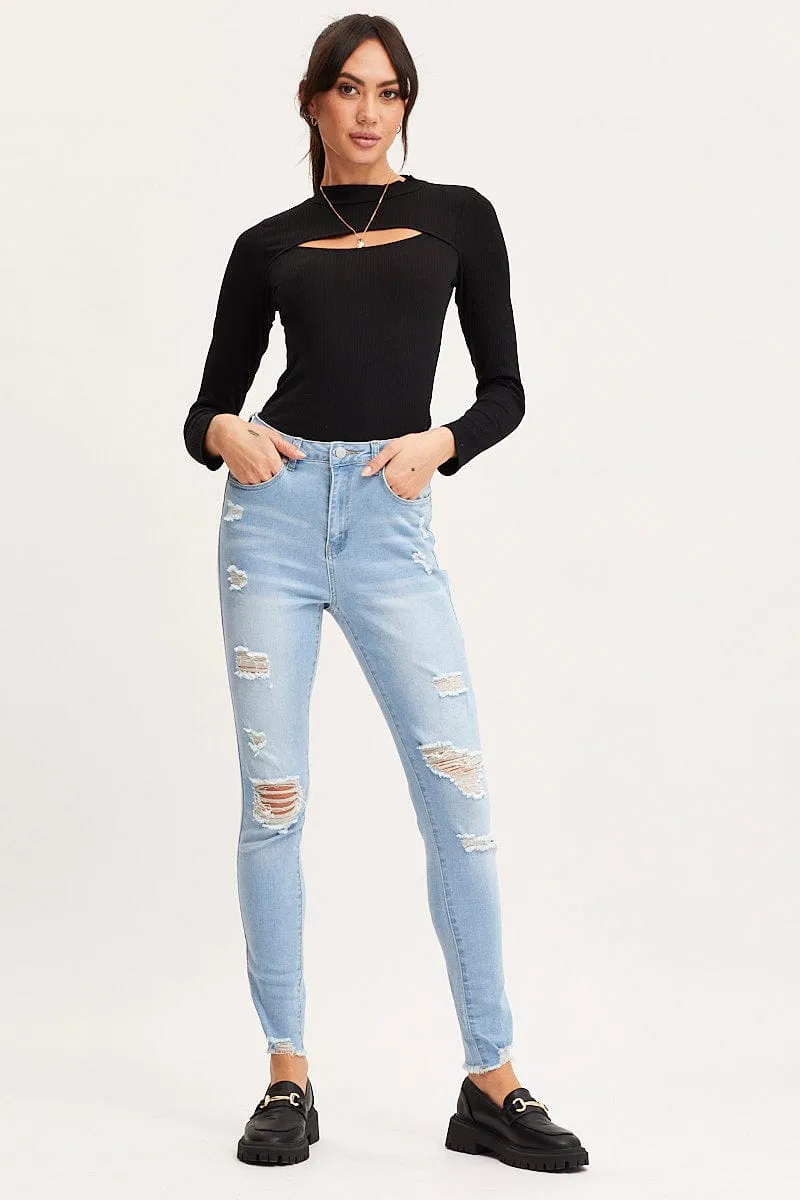 Blue Skinny Denim Jeans High Rise sold by Ally Fashion