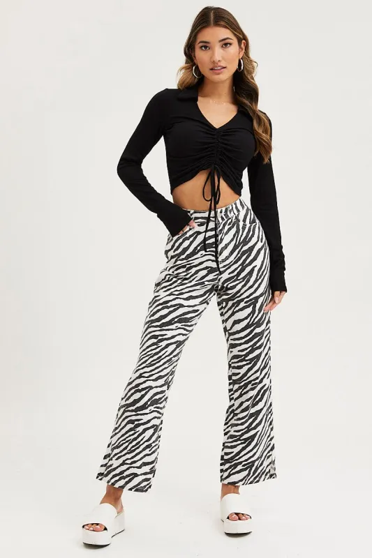 Print Straight Denim Jeans High Rise sold by Ally Fashion