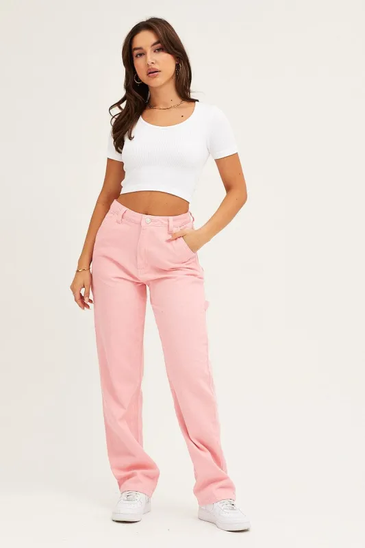 Pink Carpenter Denim Jeans High Rise sold by Ally Fashion