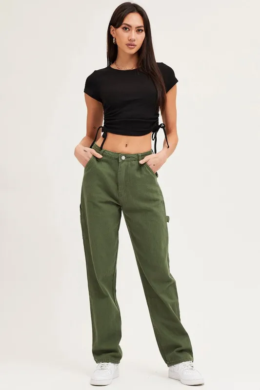 Green Carpenter Denim Jeans High Rise sold by Ally Fashion