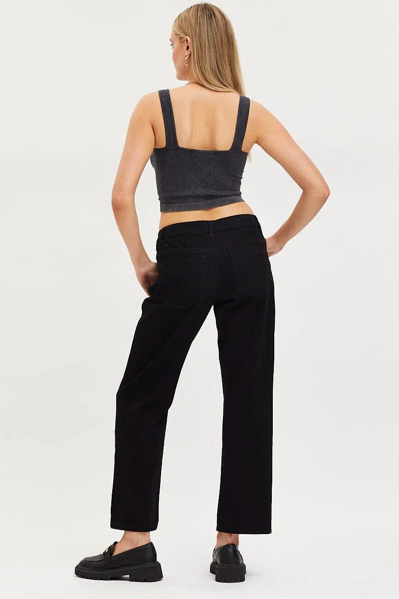 Black Straight Denim Jeans Low Rise sold by Ally Fashion product image thumbnail 5