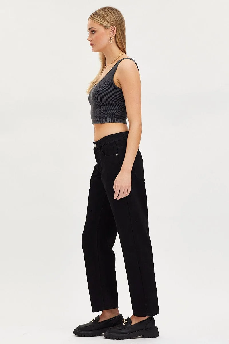 Black Straight Denim Jeans Low Rise sold by Ally Fashion product image thumbnail 4