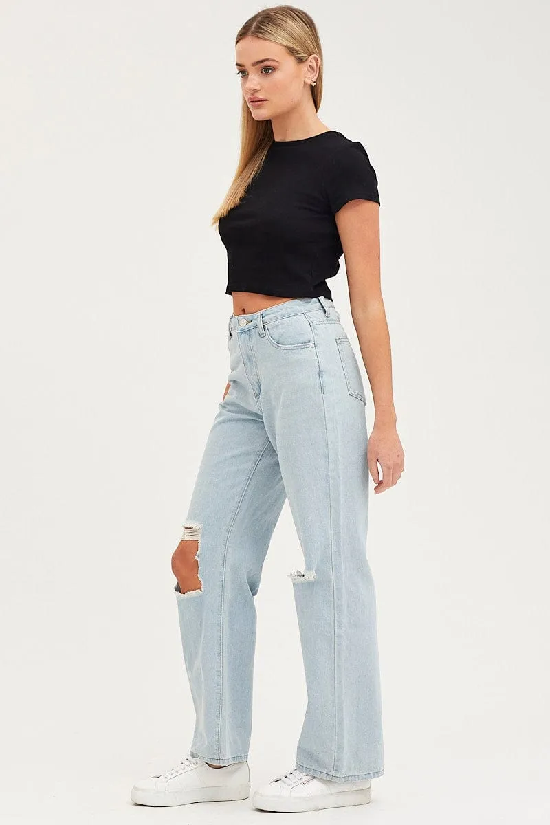 Blue Straight Denim Jeans Mid Rise sold by Ally Fashion product image thumbnail 4