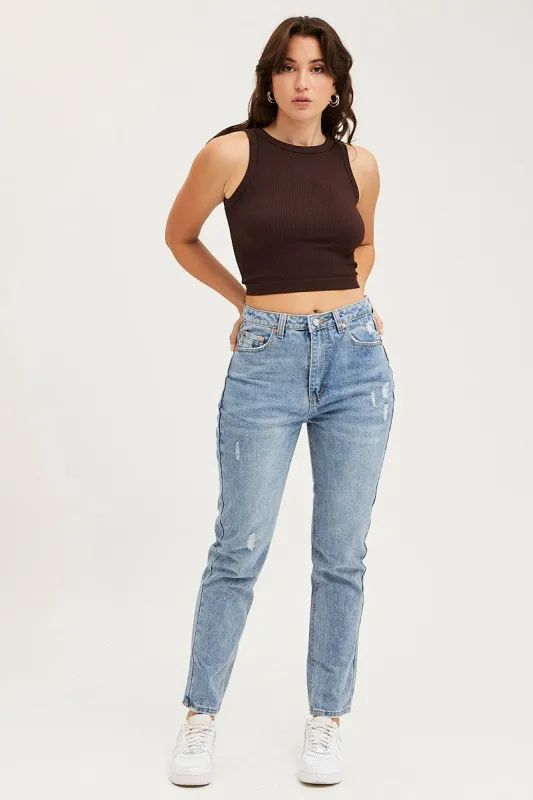 Blue Mom Jeans High Rise sold by Ally Fashion