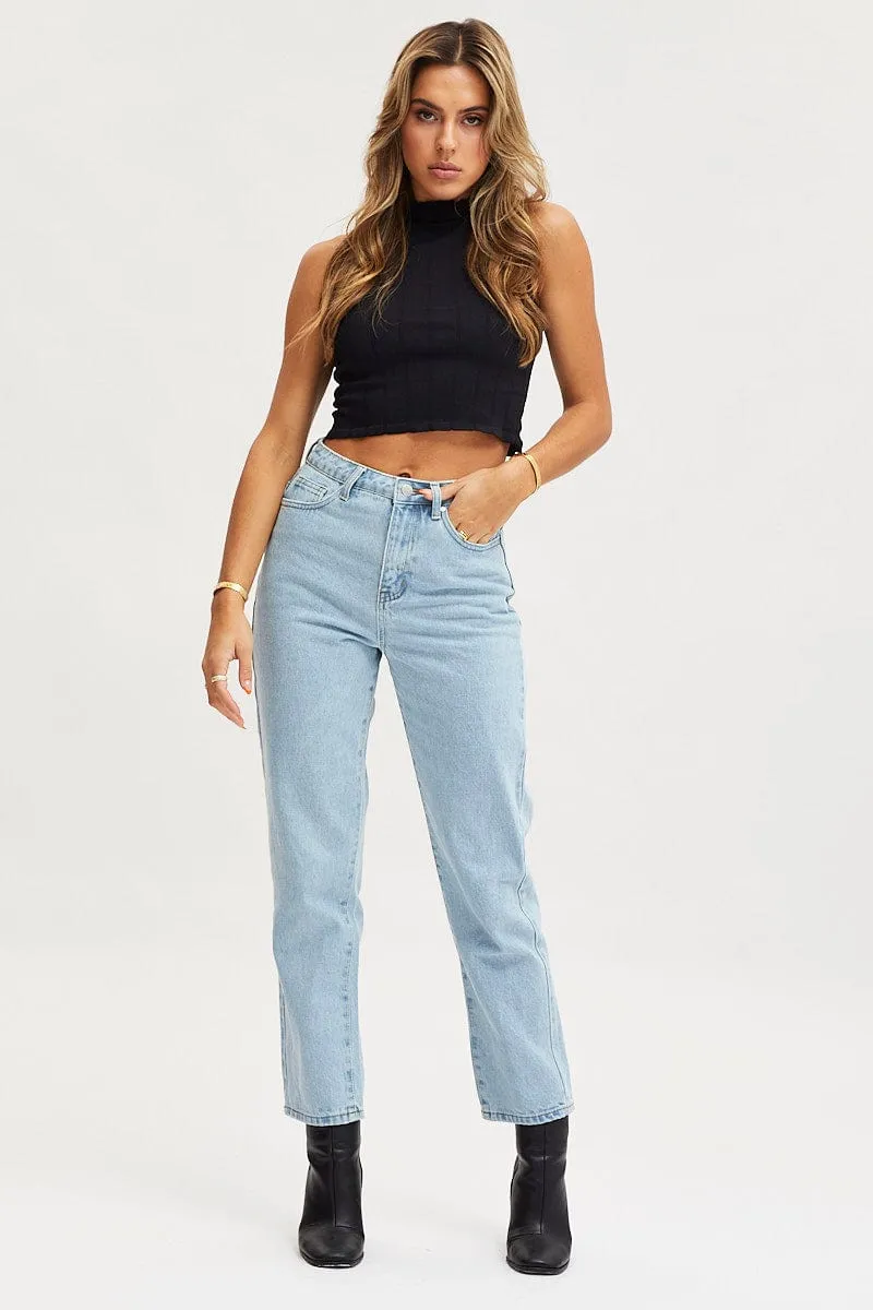 Blue High Rise Mom Jeans sold by Ally Fashion product image thumbnail 2