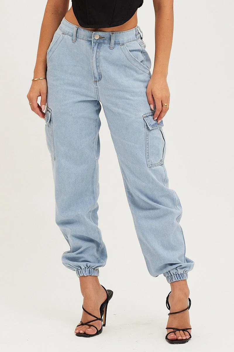 Blue Cargo Jeans High Rise Denim sold by Ally Fashion product image thumbnail 2