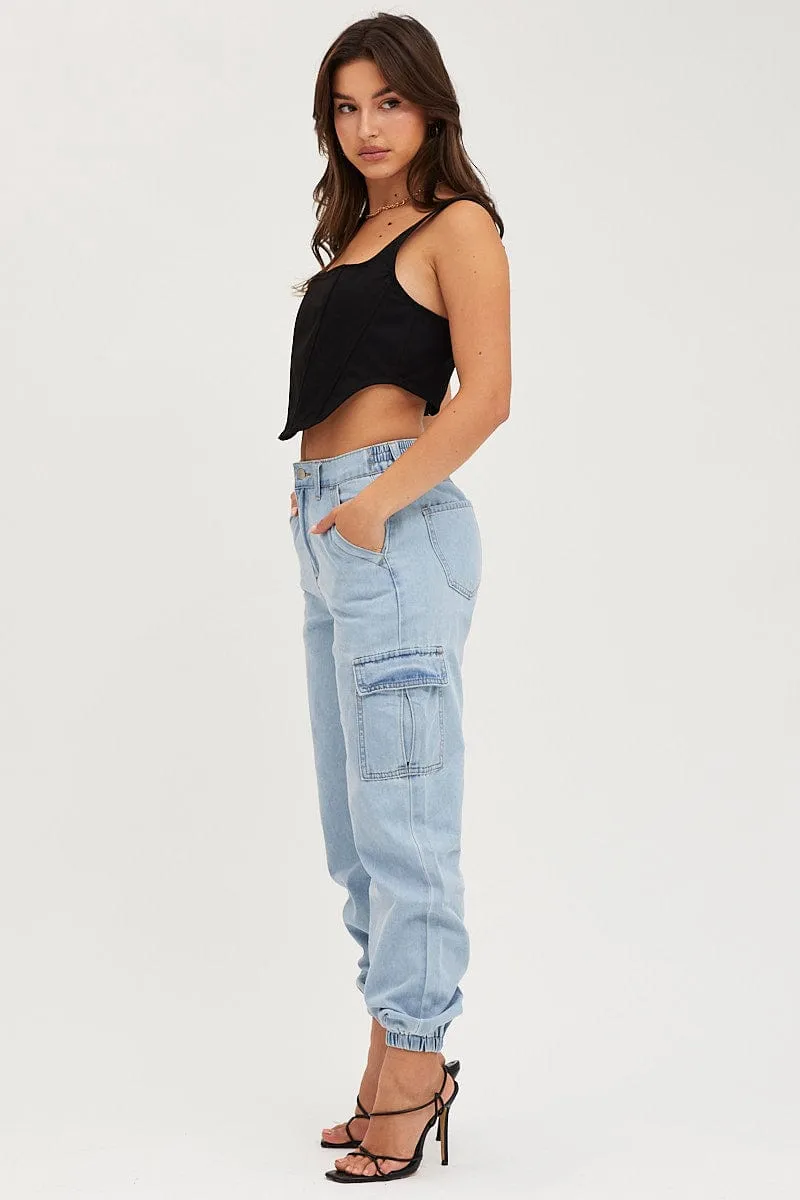 Blue Cargo Jeans High Rise Denim sold by Ally Fashion product image thumbnail 4