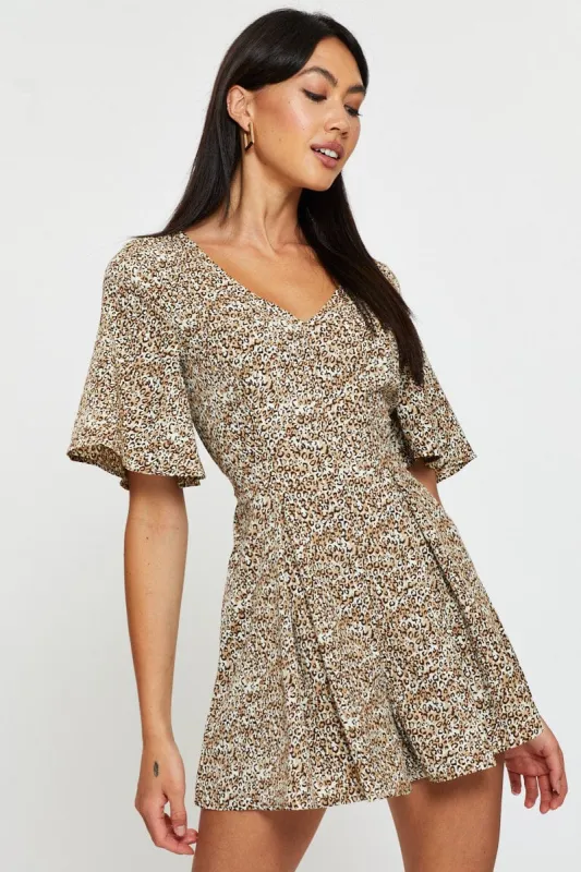 Print Playsuit Short Sleeve V Neck sold by Ally Fashion