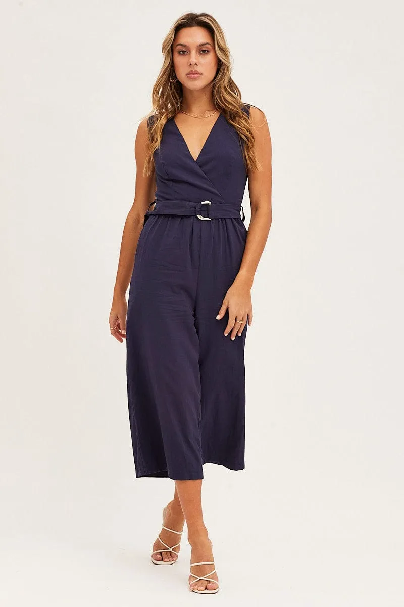 Blue Jumpsuit Sleeveless V Neck sold by Ally Fashion product image thumbnail 3