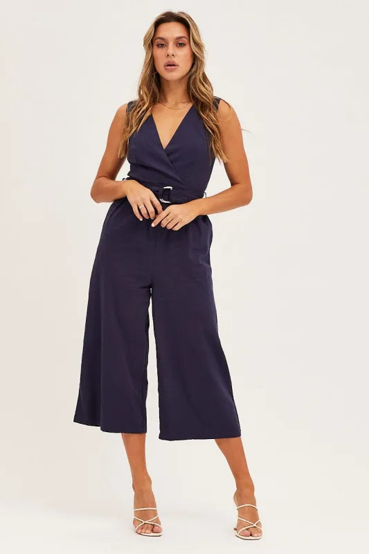 Blue Jumpsuit Sleeveless V Neck sold by Ally Fashion