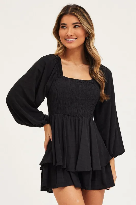 Black Playsuit Short Sleeve sold by Ally Fashion
