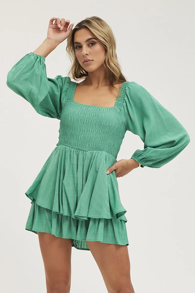Green Shirred Detail Playsuit sold by Ally Fashion