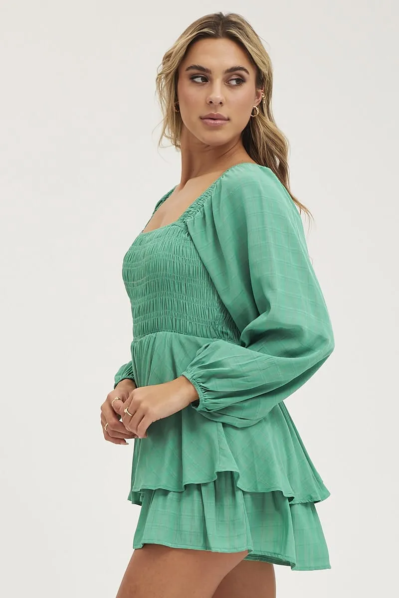 Green Shirred Detail Playsuit sold by Ally Fashion product image thumbnail 4