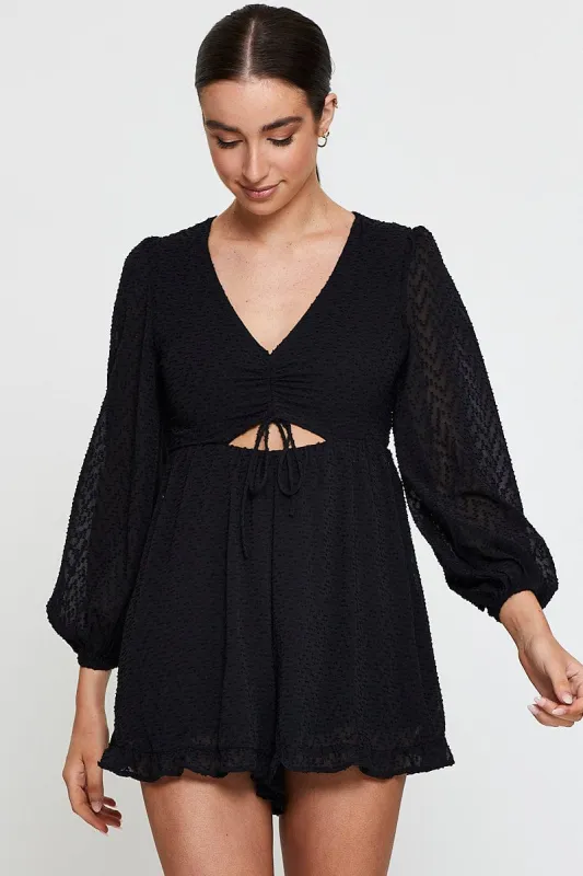 Black Playsuit Long Sleeve sold by Ally Fashion