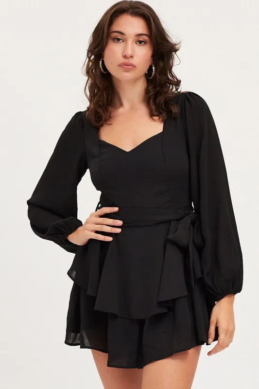 Black Playsuit Long Sleeve sold by Ally Fashion
