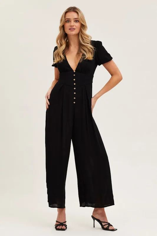Black Jumpsuit Long Sleeve V Neck sold by Ally Fashion