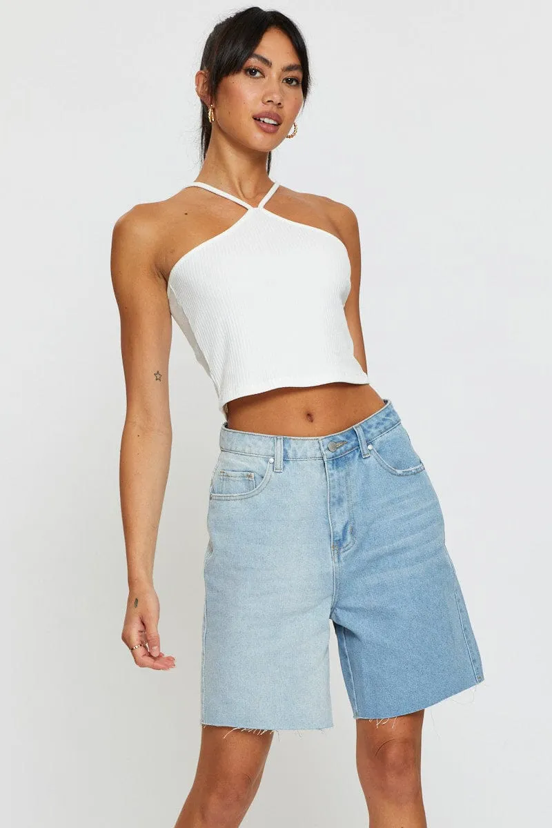 Blue Relaxed Denim Shorts High Rise sold by Ally Fashion