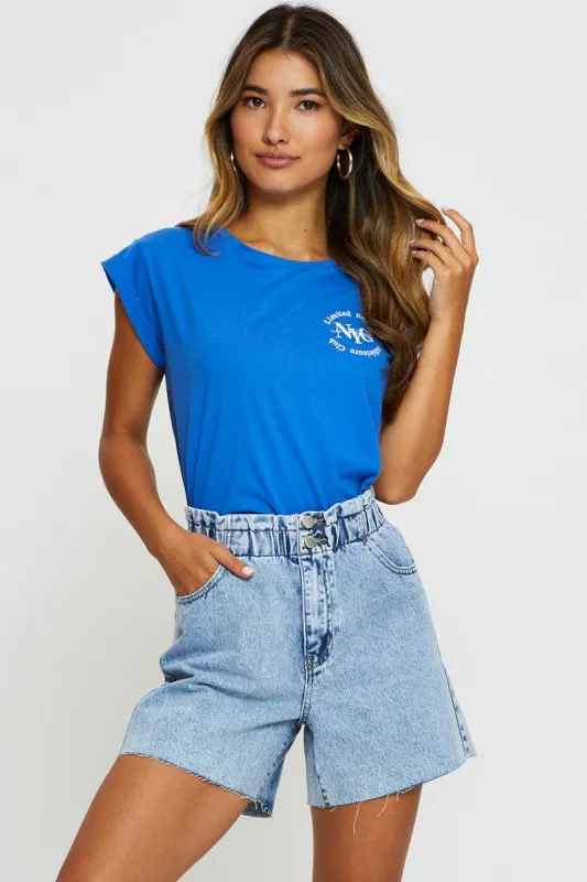 Blue Relaxed Denim Shorts High Rise sold by Ally Fashion