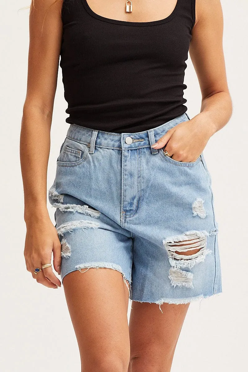 Blue Relaxed Denim Shorts High Rise sold by Ally Fashion product image thumbnail 2