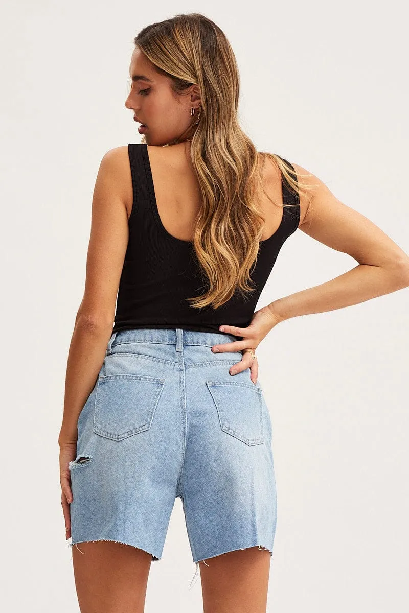 Blue Relaxed Denim Shorts High Rise sold by Ally Fashion product image thumbnail 5