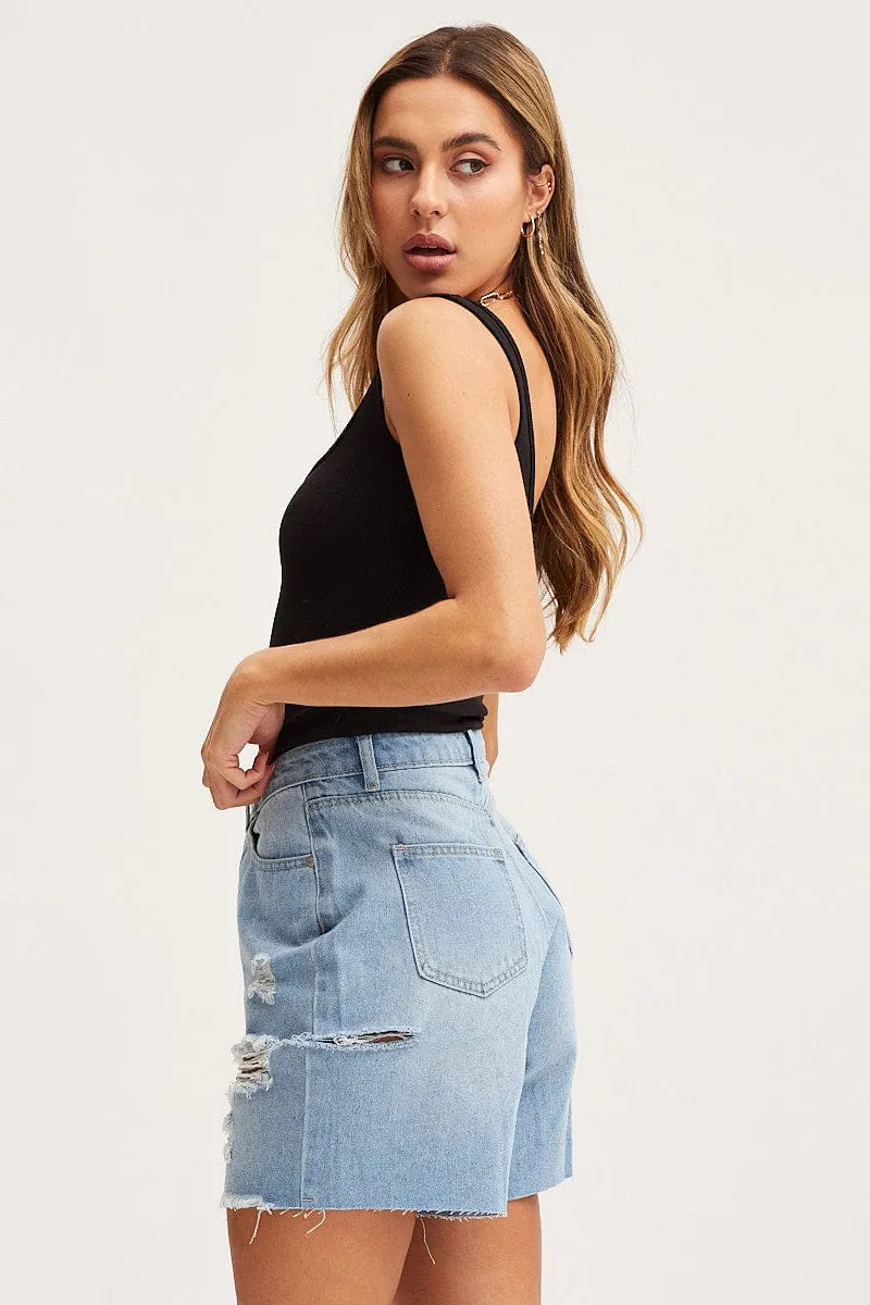 Blue Relaxed Denim Shorts High Rise sold by Ally Fashion product image thumbnail 4