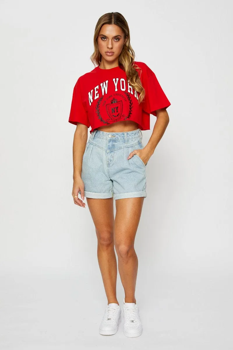 Blue Relaxed Denim Shorts High Rise sold by Ally Fashion product image thumbnail 3