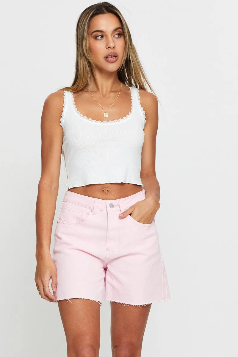 Pink High Rise Denim Shorts sold by Ally Fashion