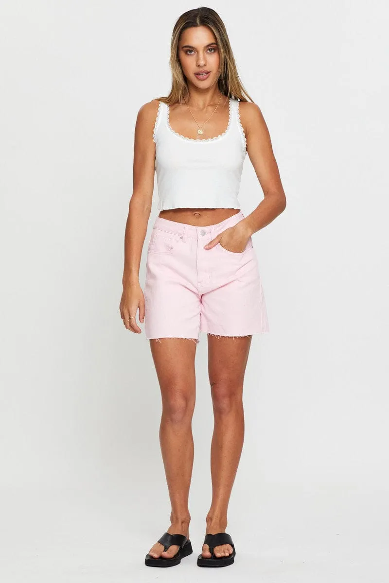 Pink High Rise Denim Shorts sold by Ally Fashion product image thumbnail 3