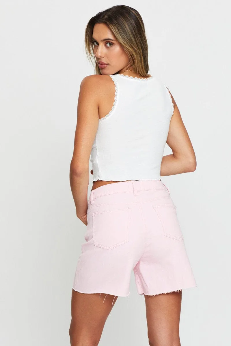 Pink High Rise Denim Shorts sold by Ally Fashion product image thumbnail 5