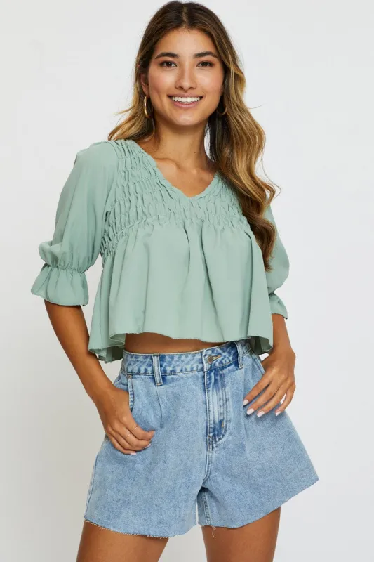 Blue Relaxed Denim Shorts High Rise sold by Ally Fashion