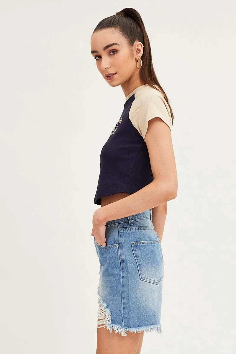 Blue Shorts High Rise Distressed Knee Length sold by Ally Fashion product image thumbnail 4