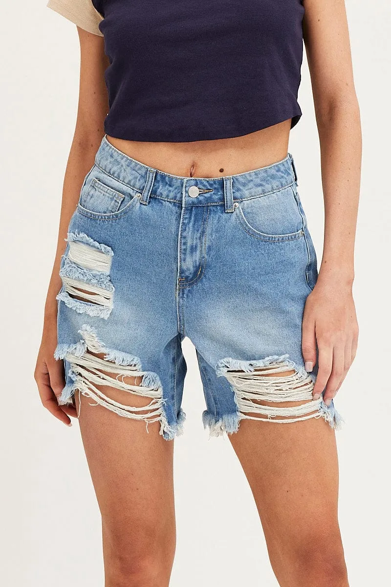Blue Shorts High Rise Distressed Knee Length sold by Ally Fashion product image thumbnail 2