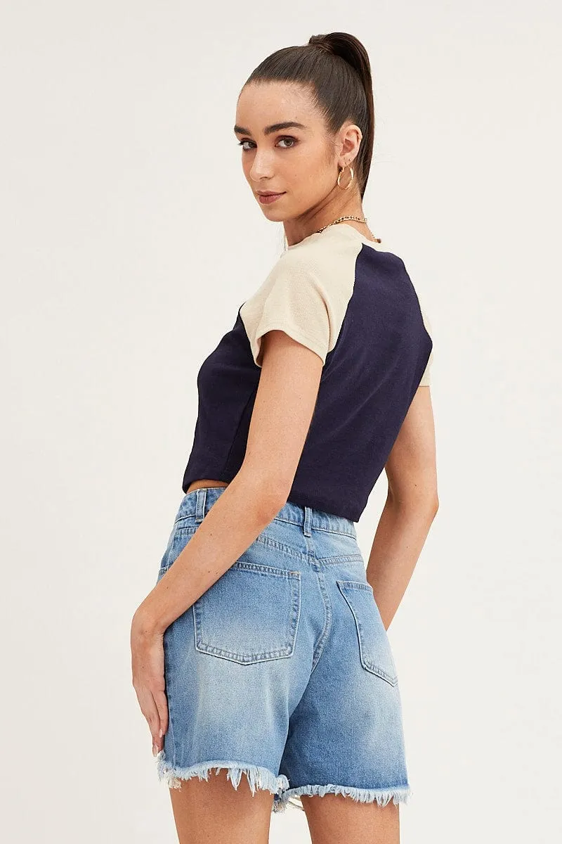 Blue Shorts High Rise Distressed Knee Length sold by Ally Fashion product image thumbnail 5