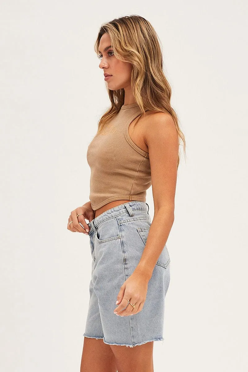 Blue High Waist Longline Denim Shorts sold by Ally Fashion product image thumbnail 4