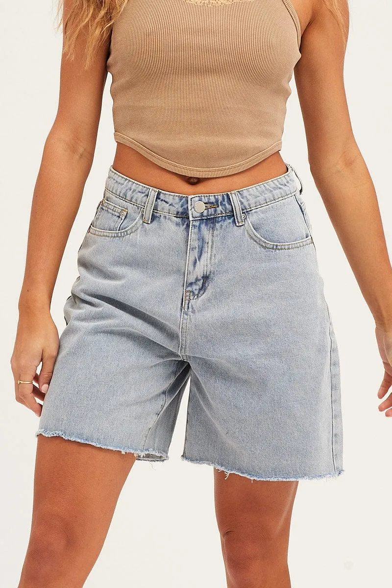 Blue High Waist Longline Denim Shorts sold by Ally Fashion product image thumbnail 2