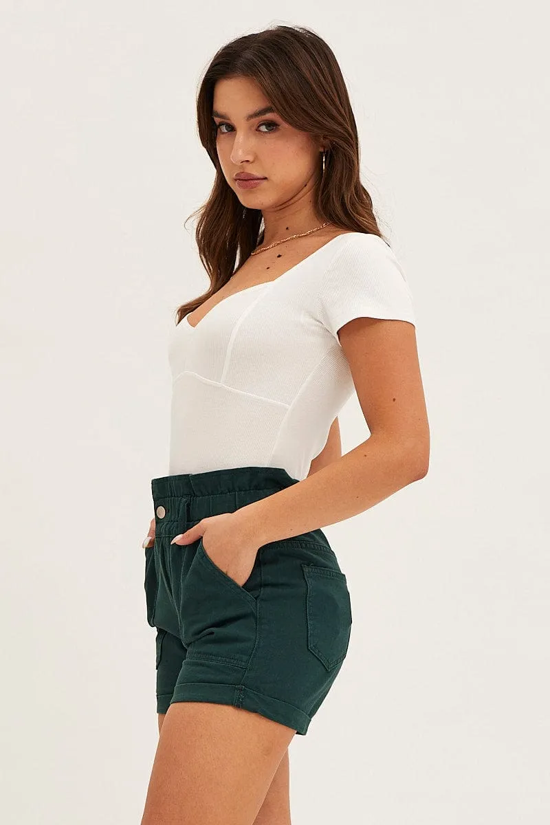 Green Paper Bag Elastic Waist Out Pocket Shorts sold by Ally Fashion product image thumbnail 4