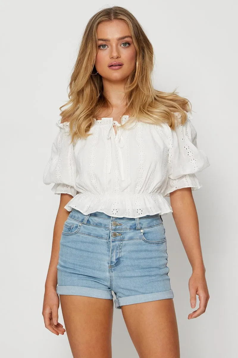 Blue Skinny Denim Shorts High Rise sold by Ally Fashion