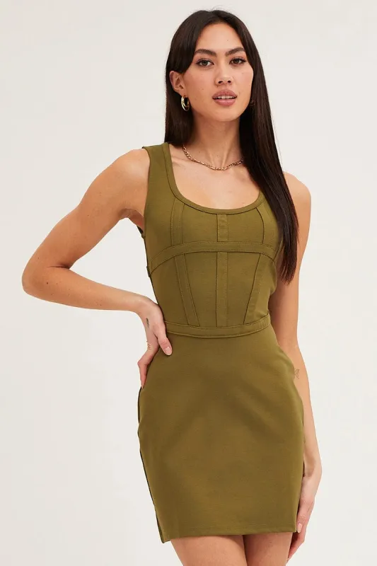 Green Mini Dress Sleeveless Corset Detail Bodycon sold by Ally Fashion