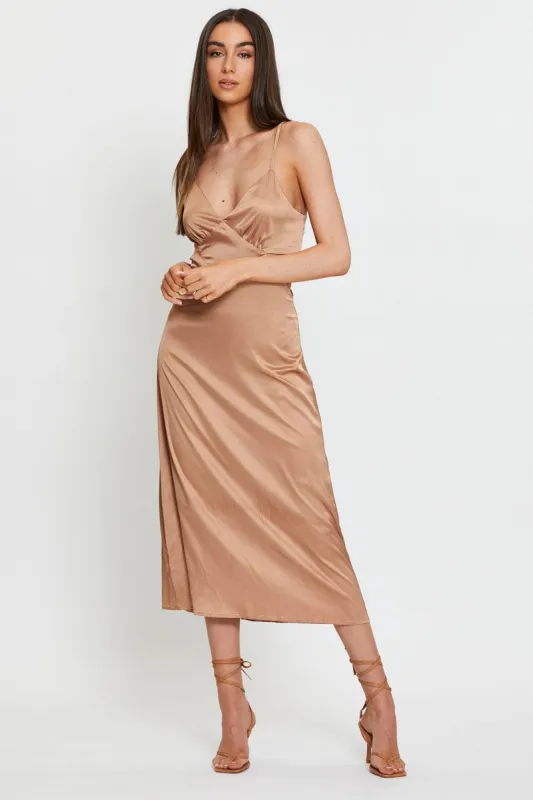Brown Midi Dress Satin sold by Ally Fashion