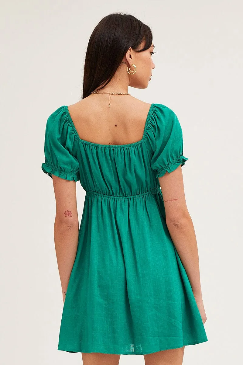 Green Gathered Bust Puff Sleeve Skater Dress sold by Ally Fashion product image thumbnail 5