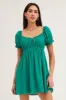 Green Gathered Bust Puff Sleeve Skater Dress sold by Ally Fashion